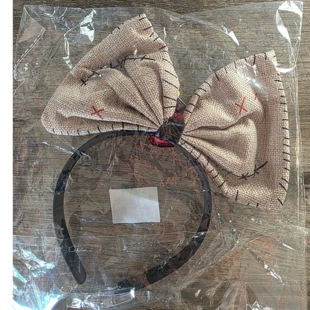Sally Nightmare Before Christmas Burlap Bow Headband Red Heart Stitched Kids